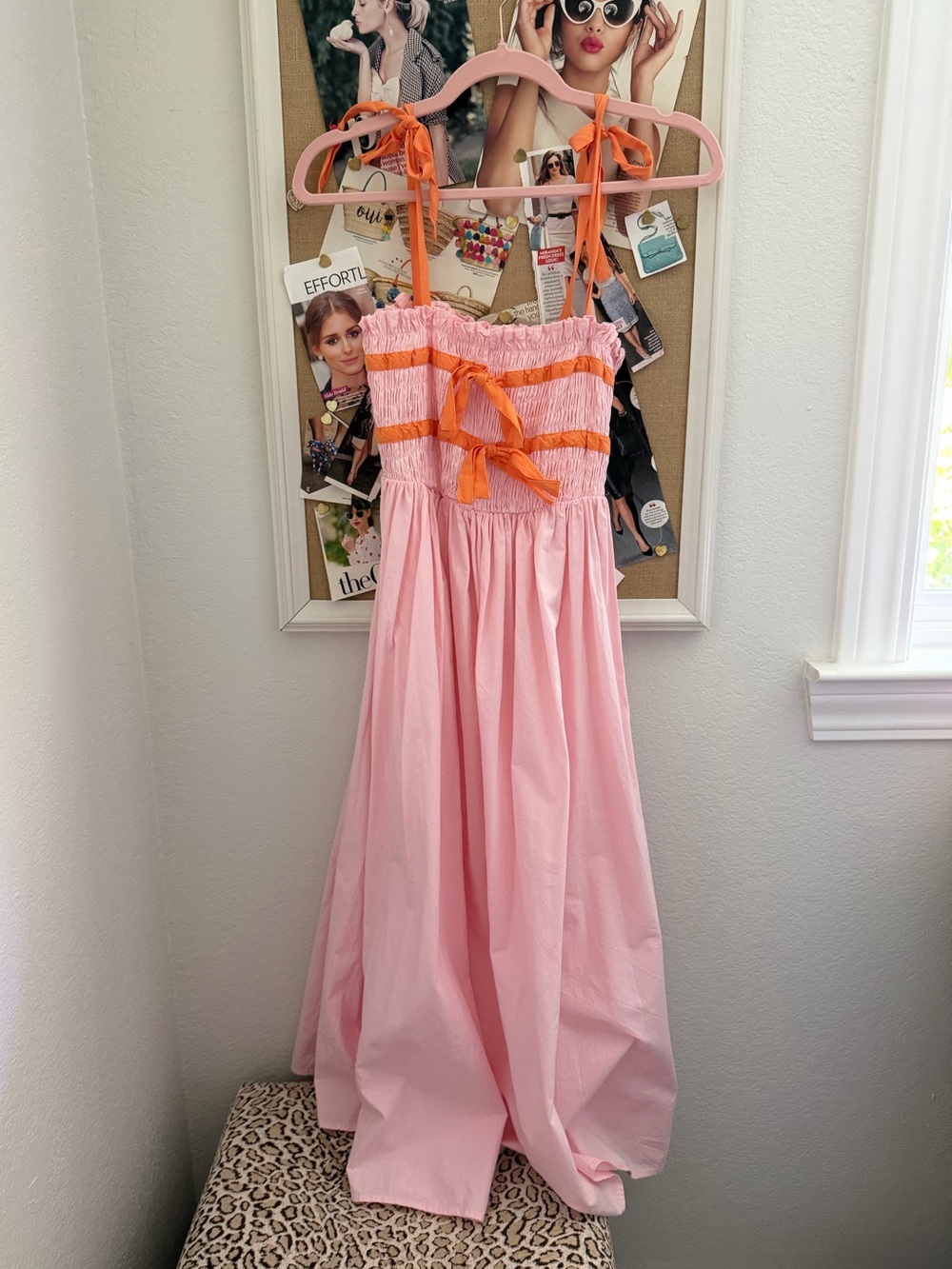 Pink Mable Midi Sundress with Orange Trim